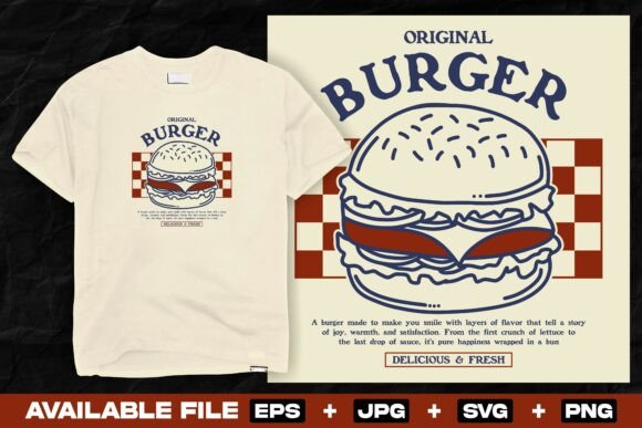 Vintage Classic Burger Illustration: Graphics for T-Shirt Designs